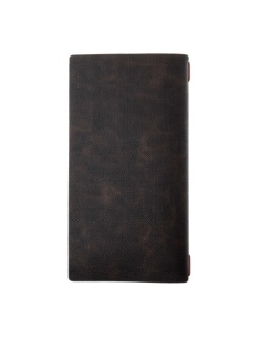 Porta Menu A4 SLIM (17,4x31,8 cm) etichetta PATCH "menu" cornicetta (4 facciate) elastico rosso JUTA MARRONE 2