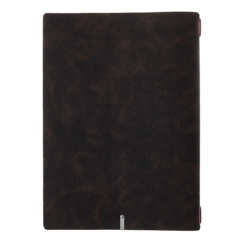 Porta Menu A4 (23,2x31,8 cm) etichetta METAL "menu" cornicetta (4 facciate) elastico rosso JUTA MARRONE