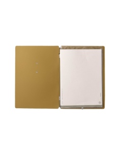 Porta Menu A5 (16,5x23,1 cm) etichetta METAL "personalizzata" (minimo 18 pezzi) 2 buste (4 facciate) elastico nero CHEF OCRA 2