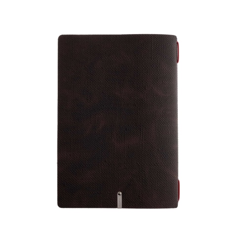 Porta Menu A5 (16,5x23,1 cm) etichetta METAL "personalizzata" (minimo 18 pezzi) cornicetta (4 facciate) elastico rosso JUTA MARR