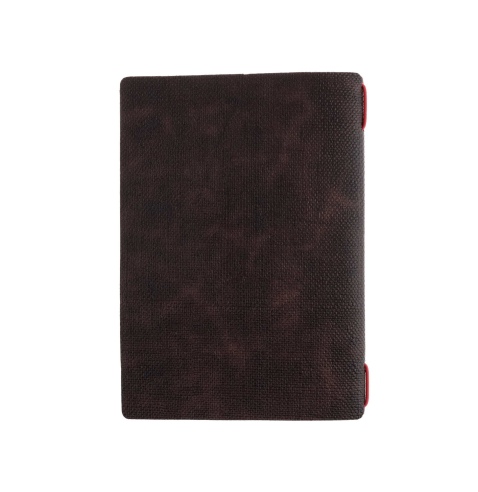 Porta Menu A5 (16,5x23,1 cm) etichetta PATCH "menu" cornicetta (4 facciate) elastico rosso JUTA MARRONE