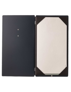 Porta Menu A4 SLIM (17,4x31,8 cm) etichetta METAL "menu" cornicetta (4 facciate) elastico nero CHEF BLU 2