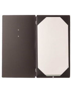 Porta Menu A4 SLIM (17,4x31,8 cm) etichetta METAL "personalizzata" (minimo 18 pezzi) cornicetta (4 facciate) elastico nero CHEF  2
