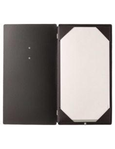 Porta Menu A4 SLIM (17,4x31,8 cm) etichetta METAL "personalizzata" (minimo 18 pezzi) cornicetta (4 facciate) elastico nero CHEF  2