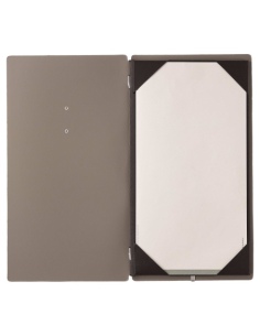 Porta Menu A4 SLIM (17,4x31,8 cm) etichetta METAL "menu" cornicetta (4 facciate) elastico nero CHEF TORTORA 2