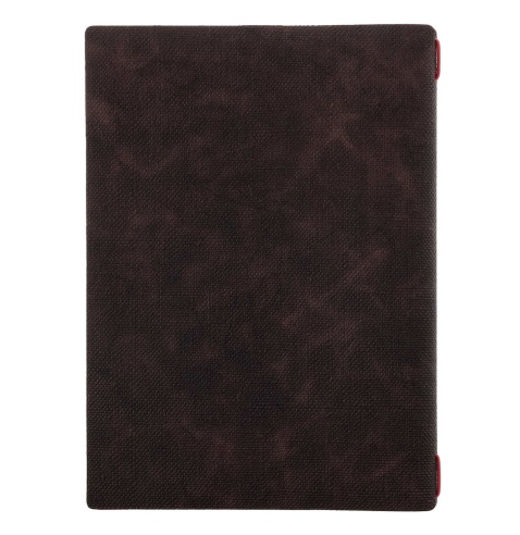 Porta Menu A4 (23,2x31,8 cm) etichetta PATCH "menu" cornicetta (4 facciate) elastico rosso JUTA MARRONE