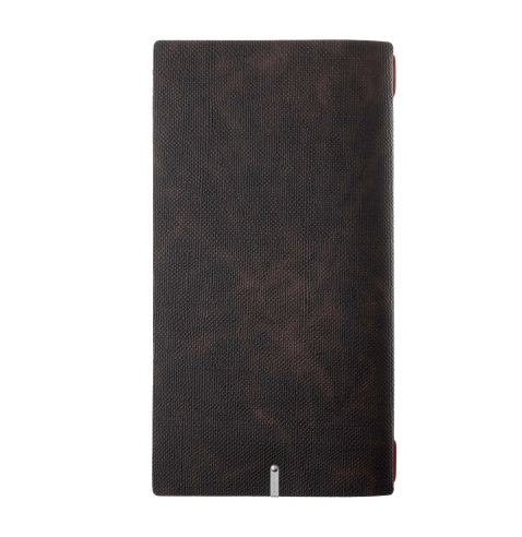 Porta Menu A4 SLIM (17,4x31,8 cm) stampa a caldo cornicetta (4 facciate) elastico rosso JUTA MARRONE