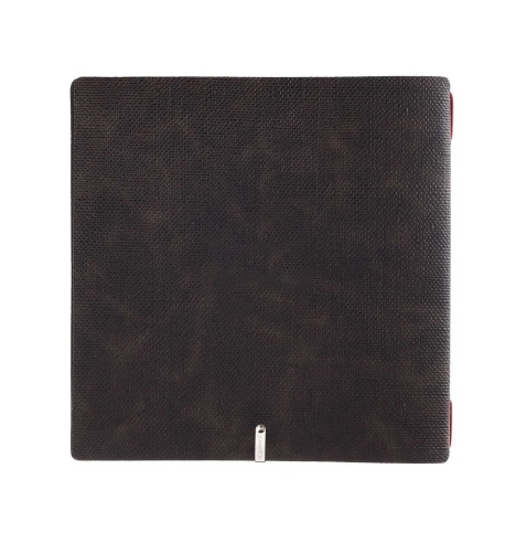 Porta Menu QUADRATO (23x23,1 cm) stampa a caldo cornicetta (4 facciate) elastico rosso JUTA MARRONE