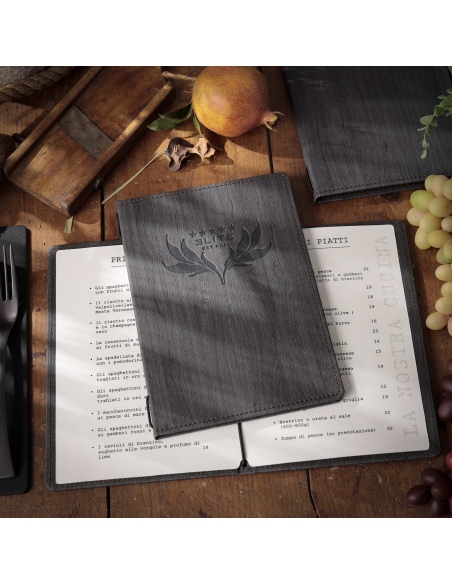 Porta Menu WOOD A5 (16,5x23,4 cm) | solo elastico | stampa a caldo | c