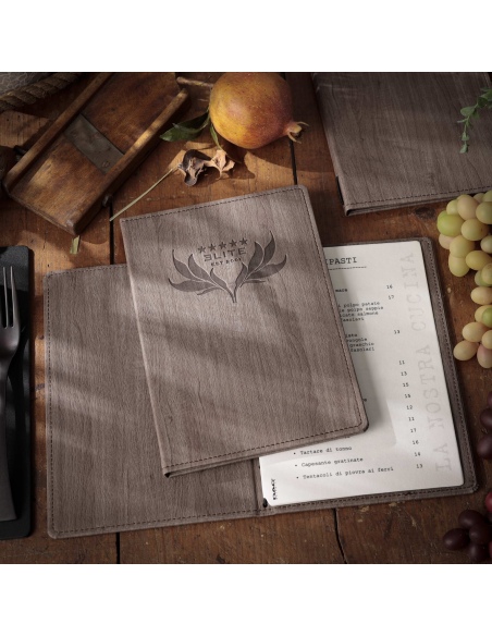 Porta Menu WOOD A5 (16,5x23,4 cm) | solo elastico | stampa a caldo | c