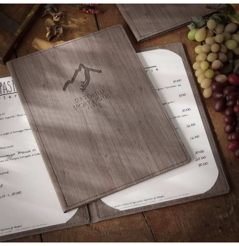 Porta Menu WOOD A4 2 ANTE (23x31,3 cm) | 2 ANTE | stampa a caldo | colore NOCE