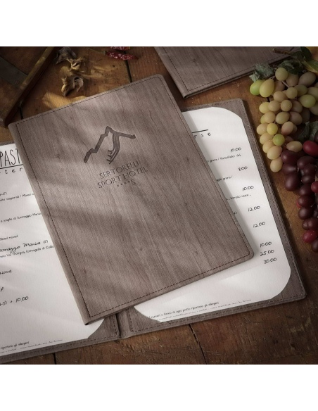 Porta Menu WOOD A4 2 ANTE (23x31,3 cm) | 2 ANTE | stampa a caldo | colore NOCE