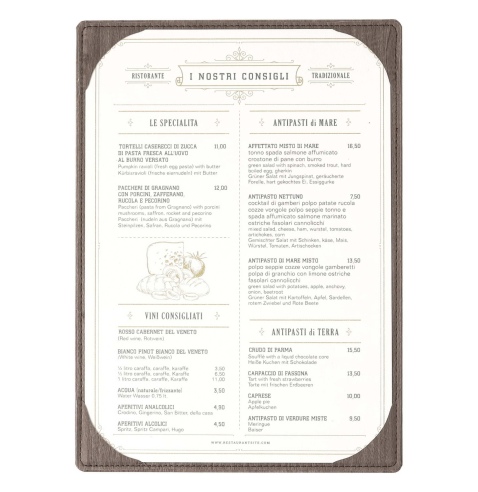 Porta Menu WOOD A4 MONOANTA (23x31,3 cm) | MONOANTA | stampa a caldo | colore NOCE