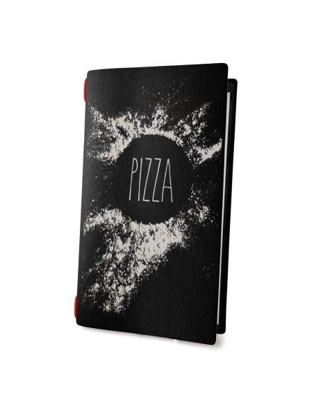 Porta Menu CUSTOM A4 SLIM (17,4x31,8 cm) "NAPOLI" 2 buste (4 facciate) elastico rosso ECO NERO sp. 0.6