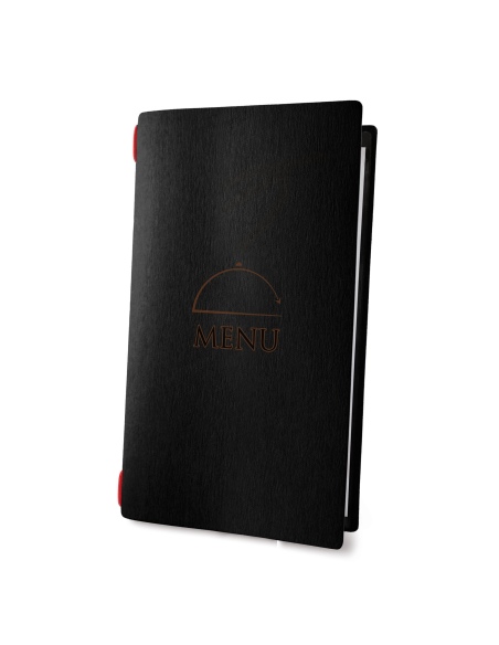 Porta Menu CUSTOM A4 SLIM (17,4x31,8 cm) "CLOCHE menu" elastico nero solo ECO NERO sp. 0.6