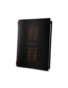 Porta Menu CUSTOM A5 (16,5x23,1 cm) "FORMA menu" elastico nero cornicetta (4 facciate) ECO NERO sp. 0.6