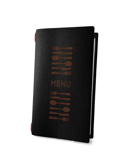 Porta Menu CUSTOM A4 SLIM (17,4x31,8 cm) "FORMA menu" elastico nero cornicetta (4 facciate) ECO NERO sp. 0.6