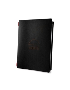 Porta Menu CUSTOM A5 (16,5x23,1 cm) "CLOCHE menu" elastico nero cornicetta (4 facciate) ECO NERO sp. 0.6