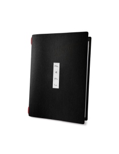 Porta Menu CUSTOM A5 (16,5x23,1 cm) "ZEN BLACK menu" solo elastico rosso ECO NERO sp. 0.6