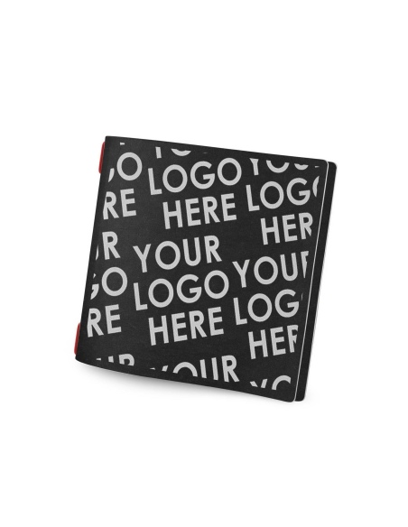 Porta Menu CUSTOM QUADRATO (23x23,1 cm) personalizzato stampa 2 facciate - solo elastico rosso - ECO NERO sp. 0.6