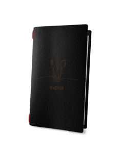 Porta Menu CUSTOM A4 SLIM (17,4x31,8 cm) "DRAFT menu" elastico nero 2 buste (4 facciate) ECO NERO sp. 0.6