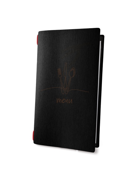 Porta Menu CUSTOM A4 SLIM (17,4x31,8 cm) "DRAFT menu" elastico nero 2 buste (4 facciate) ECO NERO sp. 0.6