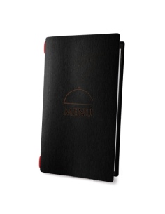 Porta Menu CUSTOM A4 SLIM (17,4x31,8 cm) "CLOCHE menu" elastico nero 2 buste (4 facciate) ECO NERO sp. 0.6