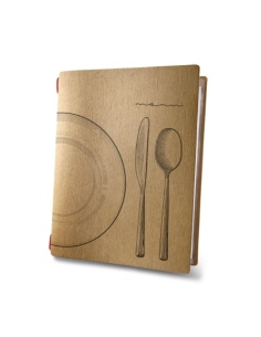 Porta Menu CUSTOM A5 (16,5x23,1 cm) "SET NATURAL menu" cornicetta (4 facciate) elastico rosso ECO NATURALE sp. 0.6