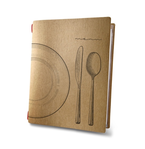 Porta Menu CUSTOM A5 (16,5x23,1 cm) "SET NATURAL menu" 2 buste (4 facciate) elastico rosso ECO NATURALE sp. 0.6