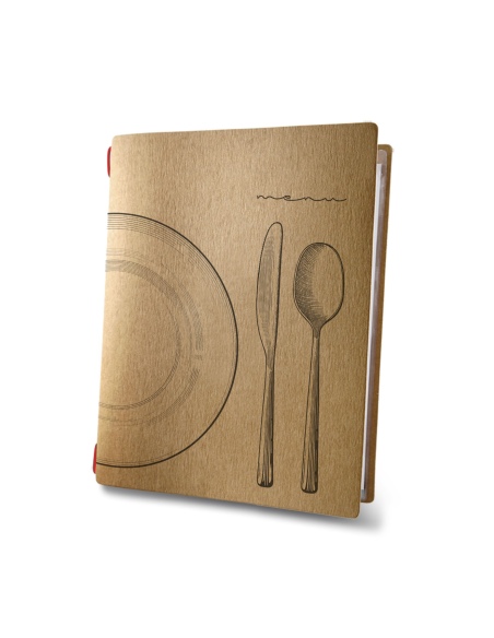 Porta Menu CUSTOM A5 (16,5x23,1 cm) "SET NATURAL menu" 2 buste (4 facciate) elastico rosso ECO NATURALE sp. 0.6