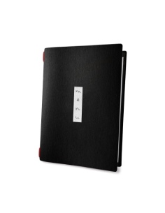 Porta Menu CUSTOM A5 (16,5x23,1 cm) "ZEN BLACK menu" 2 buste (4 facciate) elastico rosso ECO NERO sp. 0.6