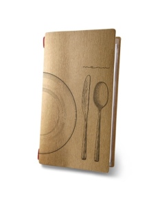Porta Menu CUSTOM A4 SLIM (17,4x31,8 cm) "SET NATURAL menu" 2 buste (4 facciate) elastico rosso ECO NATURALE sp. 0.6