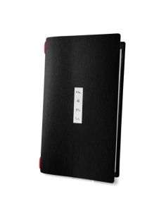 Porta Menu CUSTOM A4 SLIM (17,4x31,8 cm) "ZEN BLACK menu" 2 buste (4 facciate) elastico rosso ECO NERO sp. 0.6