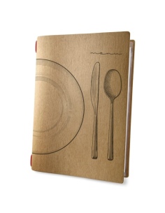 Porta Menu CUSTOM A4 (23,2x31,8 cm) "SET NATURAL menu" 2 buste (4 facciate) elastico rosso ECO NATURALE sp. 0.6