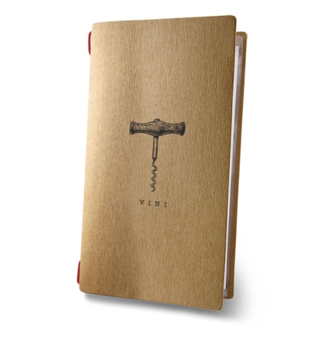 Porta Menu CUSTOM A4 SLIM (17,4x31,8 cm) "BACCO NATURAL vini" 2 buste (4 facciate) elastico rosso ECO NATURALE sp. 0.6