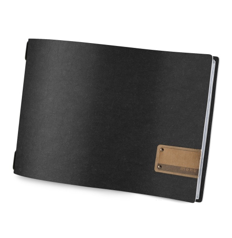 OUTLET - Porta menu 31,7x23,1 cm (A4 ORIZZONTALE) etichetta METAL "menu" 2 buste ECO NERO