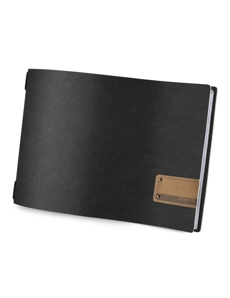 OUTLET - Porta menu 31,7x23,1 cm (A4 ORIZZONTALE) etichetta METAL "menu" 2 buste ECO NERO
