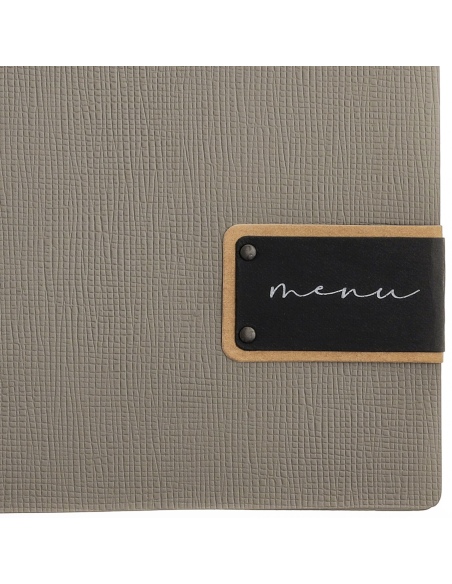Porta Menu A4 (23,2x31,8 cm) etichetta PATCH "personalizzata" (minimo 18 pezzi) solo elastico nero CHEF TORTORA