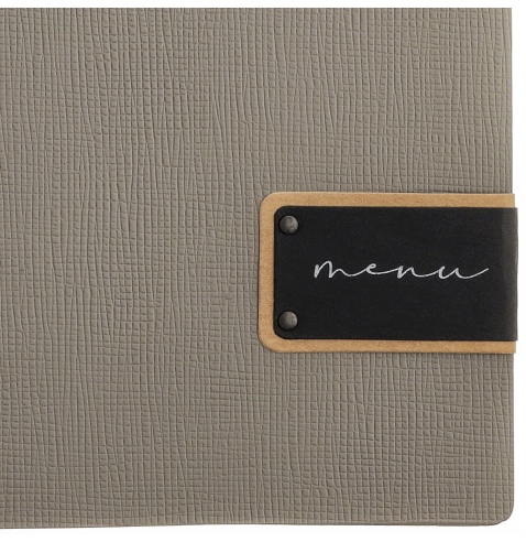 Porta Menu A4 (23,2x31,8 cm) etichetta PATCH "menu" solo elastico nero CHEF TORTORA