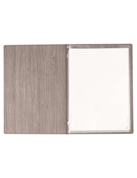 Porta Menu WOOD A4 (23,2x32 cm) | 2 buste (4 facciate) elastico nero | scritta menu | colore NOCE