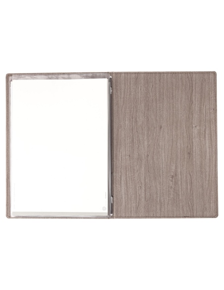 Porta Menu WOOD A4 (23,2x32 cm) | 2 buste (4 facciate) elastico nero | scritta menu | colore NOCE