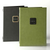 menu holder GOURMET A4 - BLACK label "menu" - 2 envelopes with elastic - cotton green